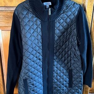 Denim & Co. Black Quilted Front Knit Jacket with Knit Sleeves size 1X